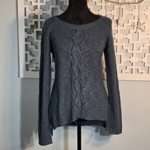 Pink Rose Premium Blue Gray Knit Sweater Womens M Cable Knit Long Sleeve